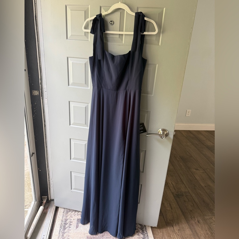 Lulu's Love Me Forever Navy Blue Tie-Strap Square Neck Maxi Dress